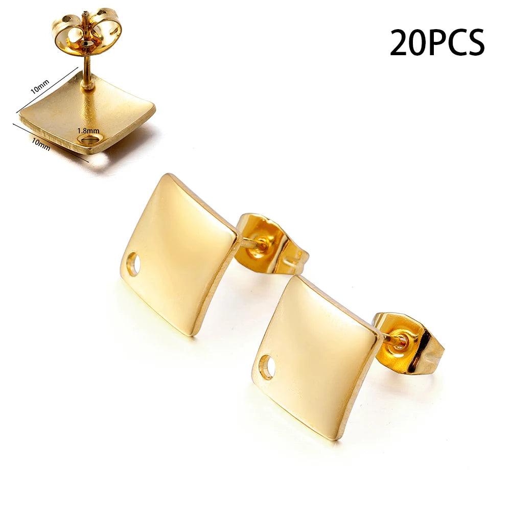 10-20pcs Stainless Steel Blank Earring Stud Golden Earrings Base With Earring Plug Connectors For DIY Jewelry Making Accessories