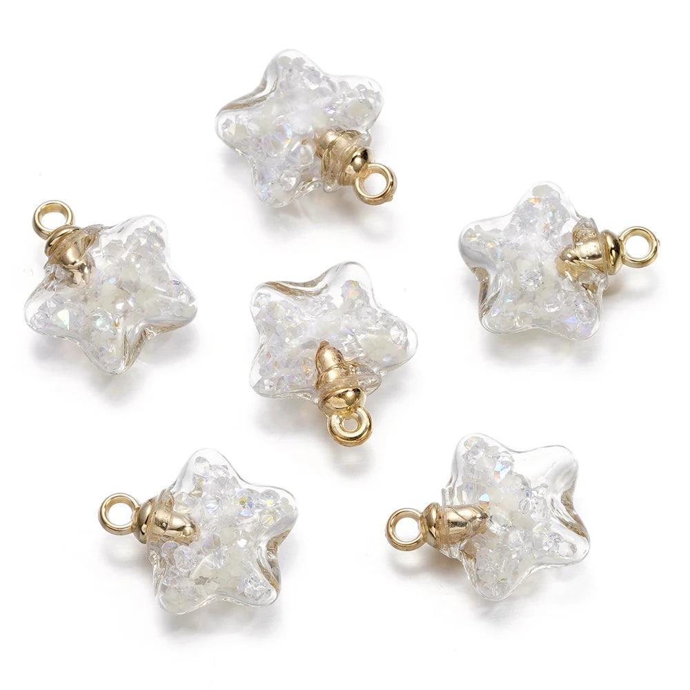 10Pcs 17x19mm Luminous Quicksand Beads Five-pointed Star Charms Pendants Ornaments for Necklace Earrings DIY Jewelry Making