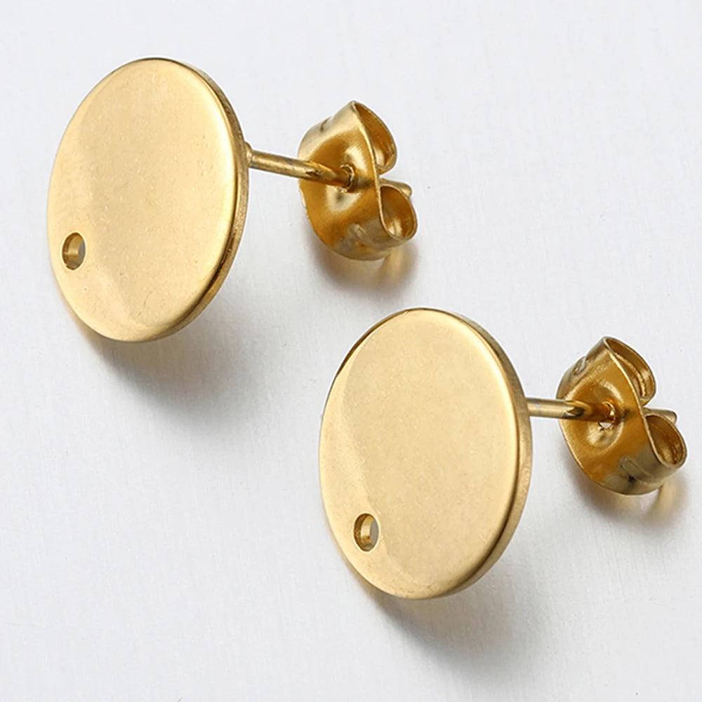 10pcs Stainless Steel Round Ear Studs Blank for DIY Earrings Base Jewelry Making Hole Dangle Charm Components Accessories