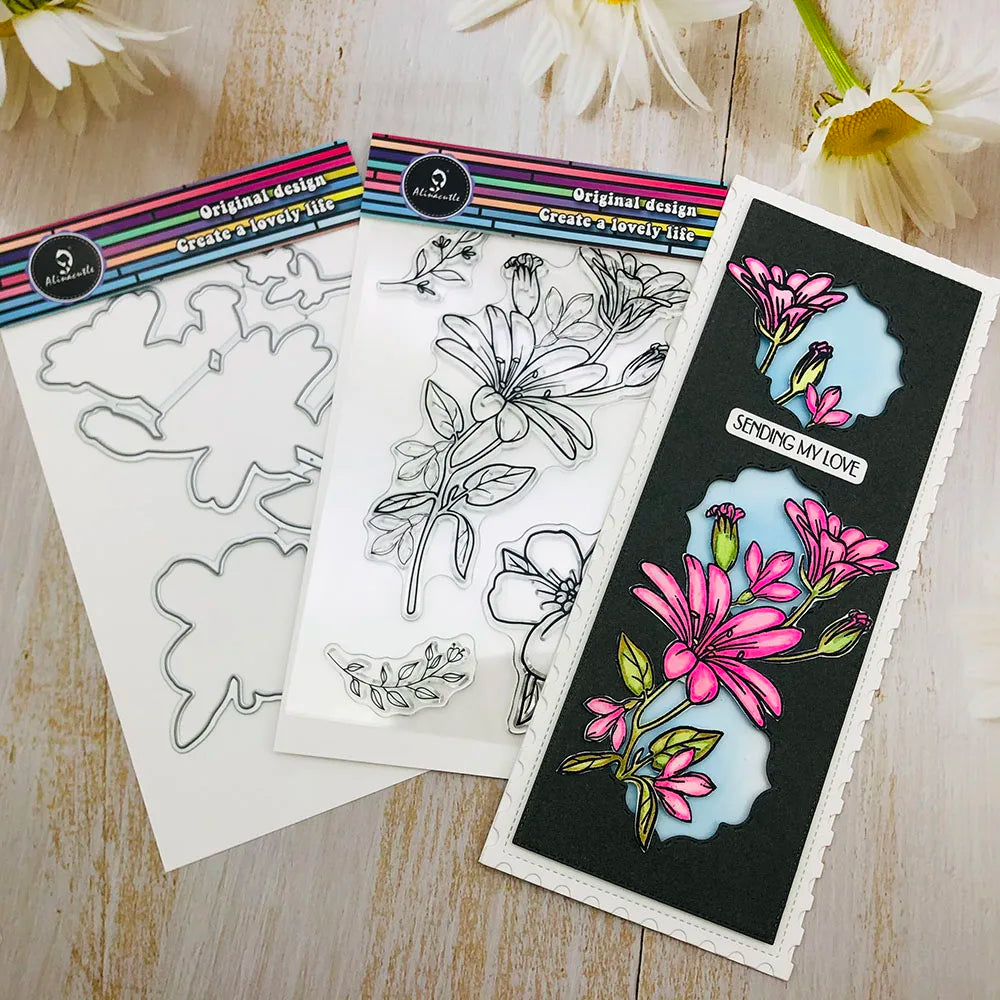 Alinacutle CLEAR STAMP Floral Flower Etched Dies Cut Die DIY Card Scrapbooking Paper Craft Rubber Transparent Silicon Stamps