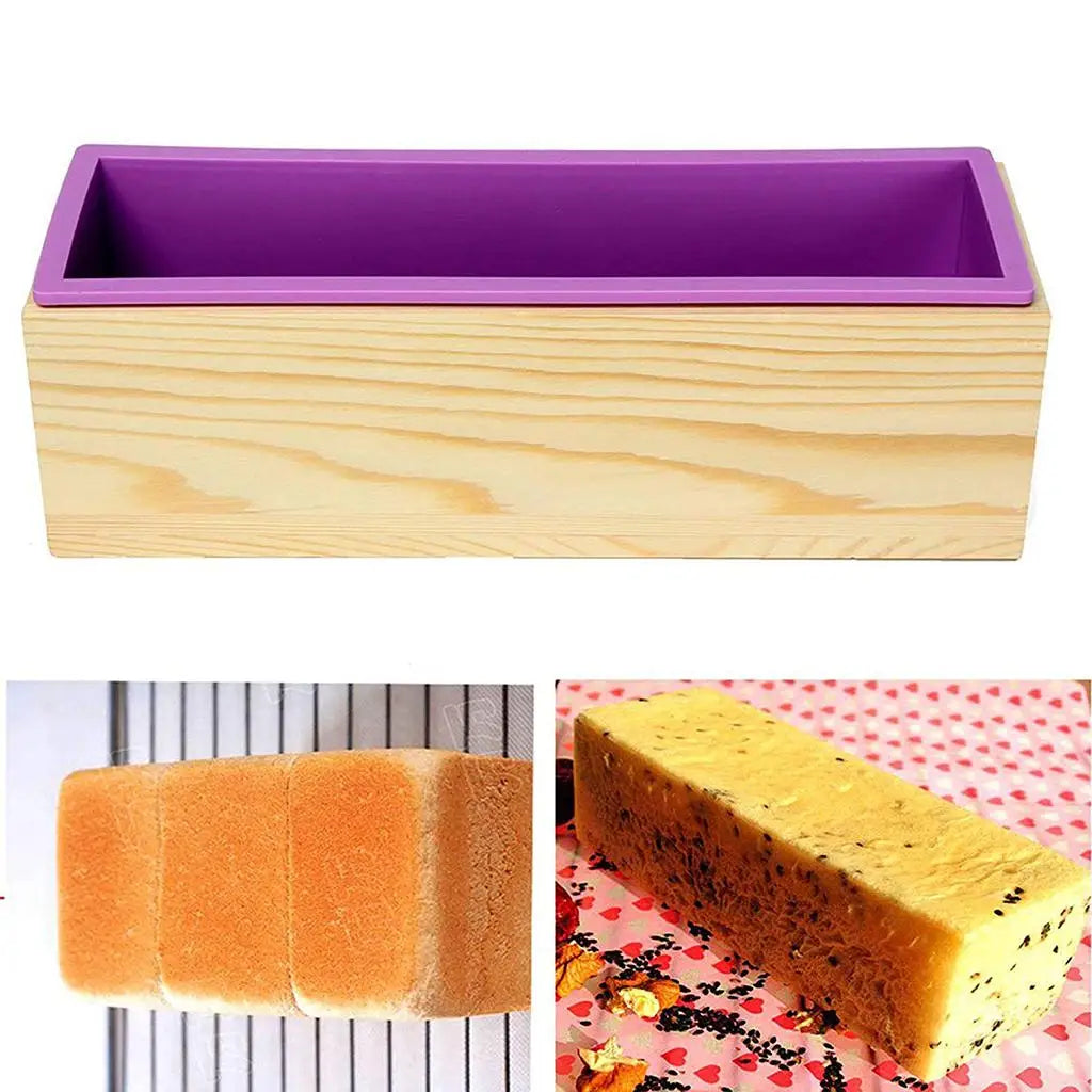 Rectangle Flexible Silicone Soap Loaf Mold with Wood Box DIY Chocolate Cake Bread Mould for Soap Making Craft Tools 900ml