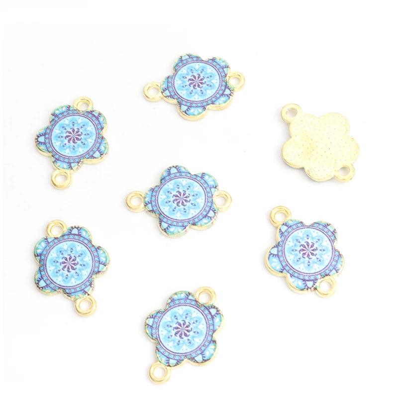 10pcs Mysterious Mandala Flower Enamel Connectors Datura Flower Of Life Double Ring Pendants for DIY Necklace Bracelet Anklet