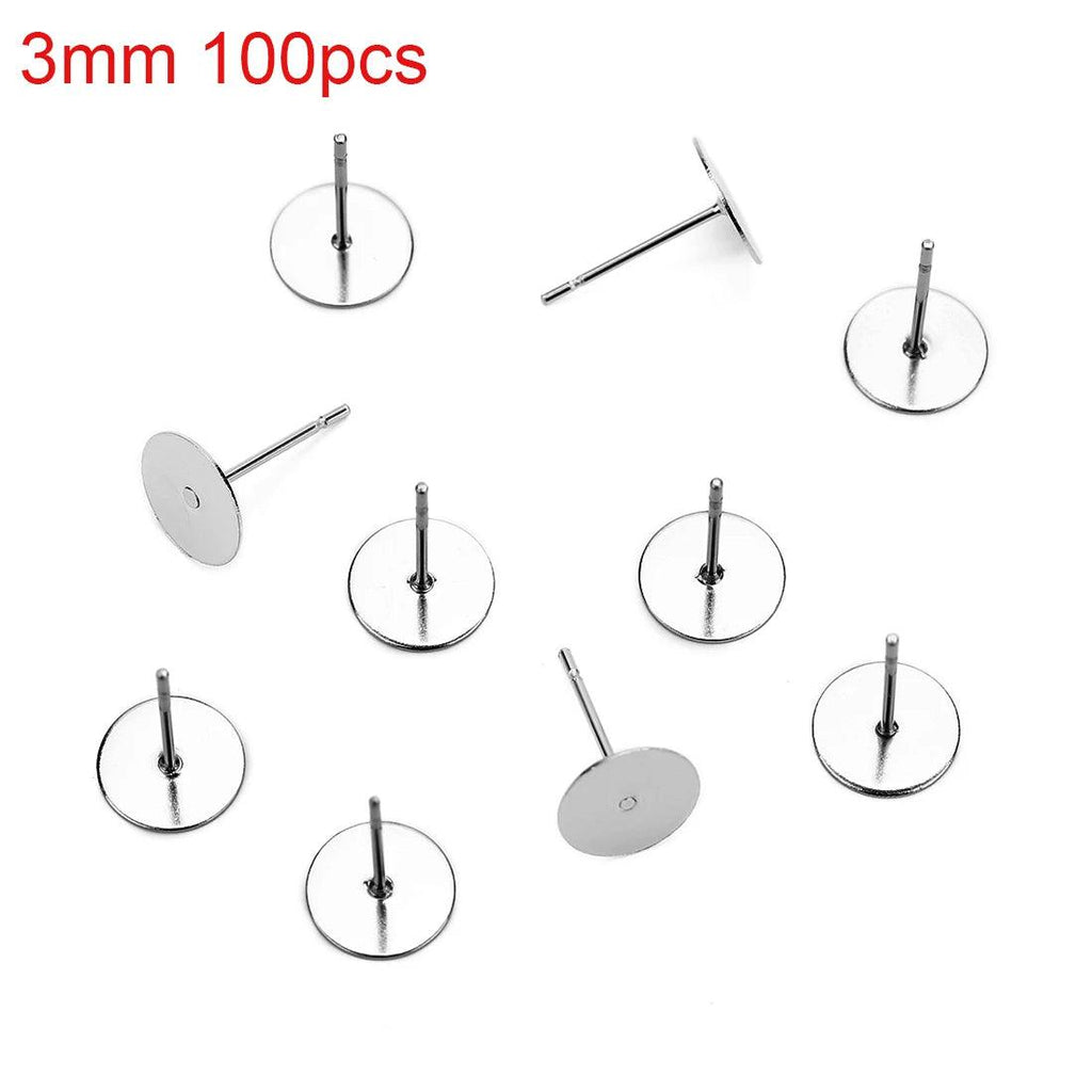 AHKNORMAILCUI 316L Surgical Stainless Steel Earring Post Stud with 3 4 5 6 8mm Glue Pad for DIY Earring Jewelry Components