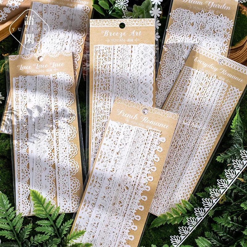 16 pcs/pack INS Long strip Lace lace Material paper Decorative Diy Scrapbooking Collage material junk journal supplies