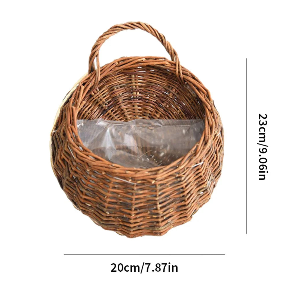 Wall Mount Rattan Basket Hanging Planter Basket Handmade Wicker Flower Pot Home Garden Decor Woven Rattan Vase Baskets
