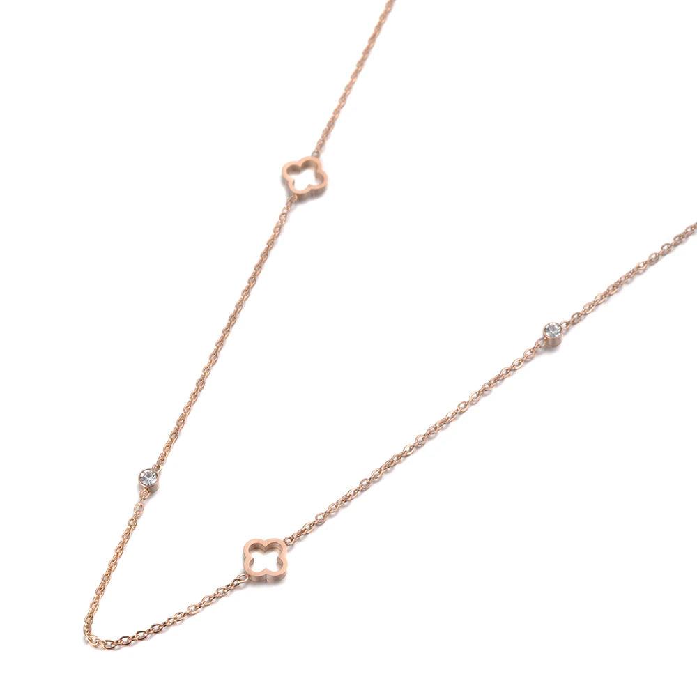 JeeMango Trendy Flower Charm Choker Necklace For Women Rose Gold Color Stainless Steel CZ Crystal Chain Pendant Jewelry JN19144