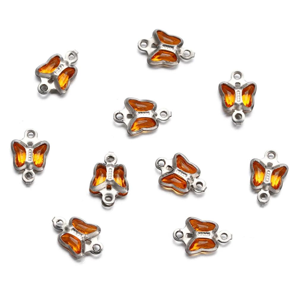 10pcs 7mm Stainless Steel Double Holes Butterfly with Rhinestones Bracelet Necklace Pendants Connectors for DIY Jewelry Making