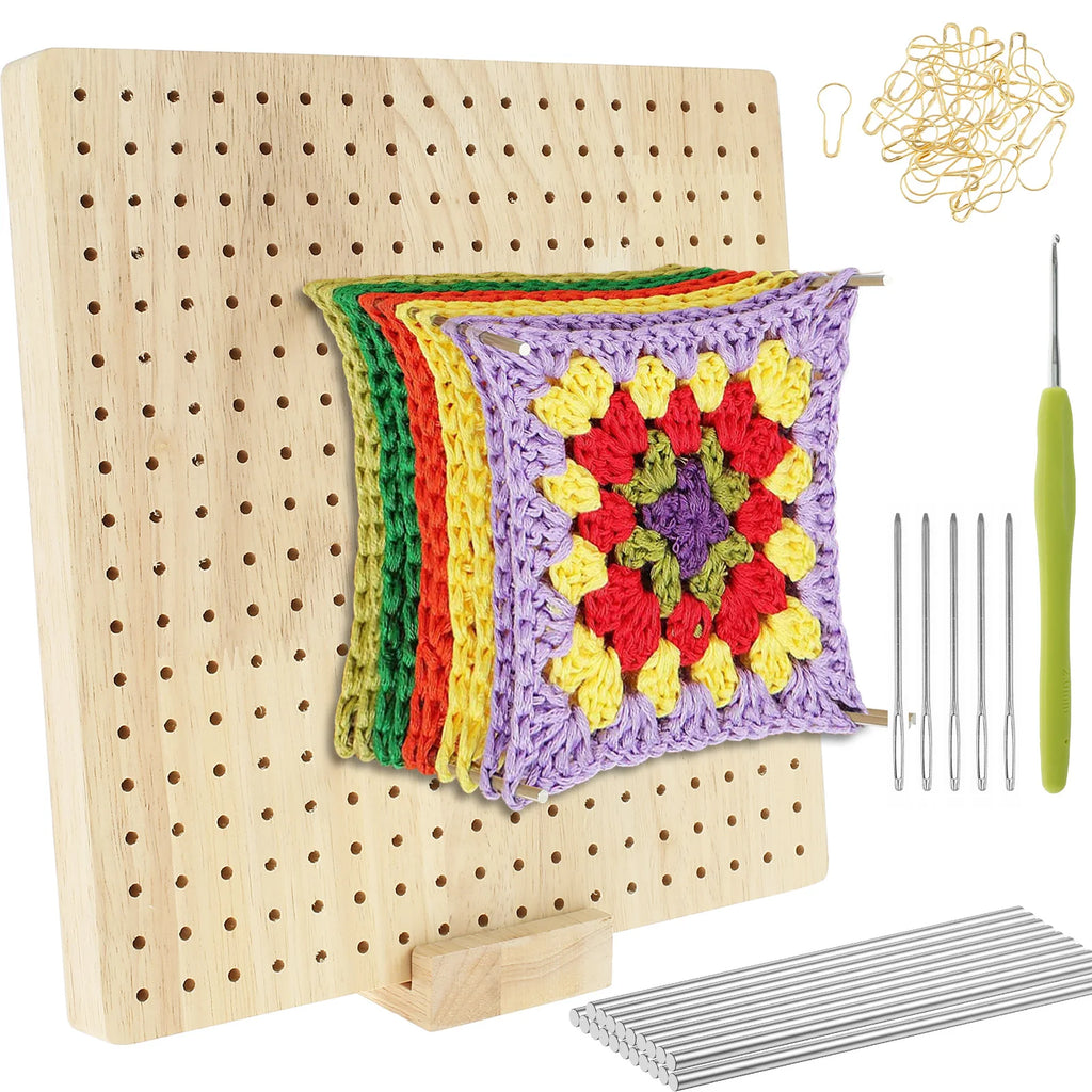 9.3Inch Crochet Blocking Board Wooden Knitting Blocking Board Reusable Granny Square Blocking Board for Beginner Knitting Lover