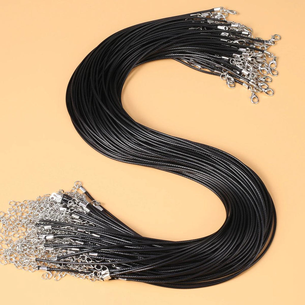 10/20/50Pcs Braided Adjustable Black Leather Rope Wax Cord DIY Handmade Necklace Pendant Lobster Clasp String Cord Jewelry Chain