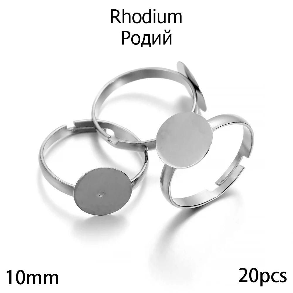 20-40Pcs/lot 7-10mm Metal Adjustable Blank Rings Setting For DIY Handmade Ring Jewelry Making Finding Supplies Accessories
