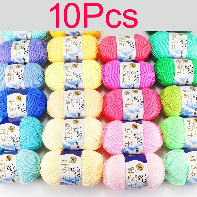 10 Piece Milk Cotton Yarn Knitting Wool for Hand Knitting and Crochet Soft Yarn for Scarves Hats and Sweaters