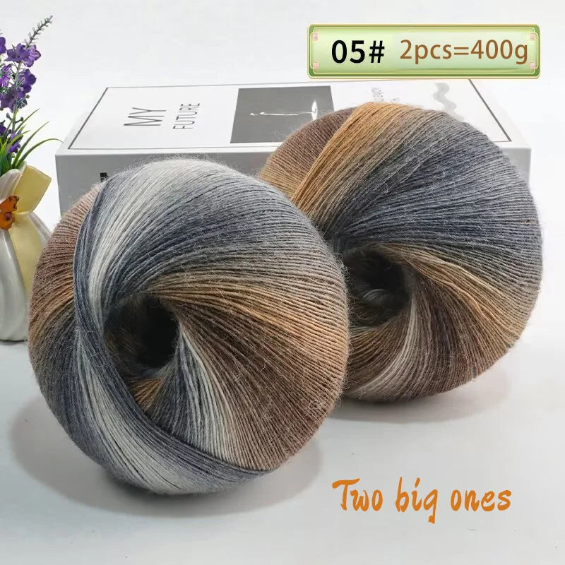 Rainbow Gradient Wool Yarn Balls 400g 2 Pack for Crochet