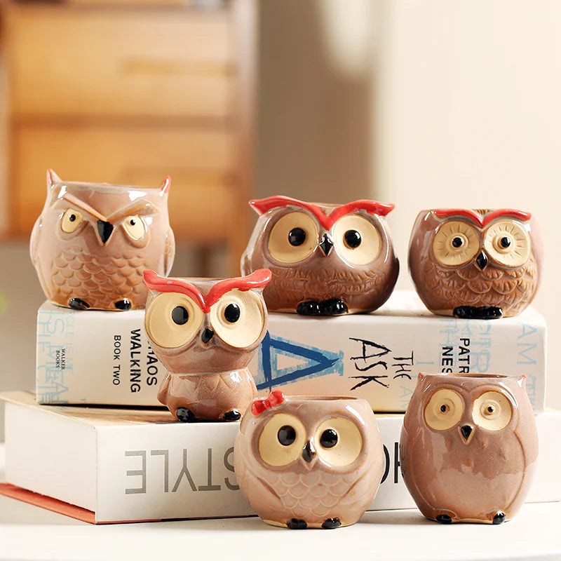 Ceramic Owl Flower Pot Cute Animal Thumb Flower Pot Mini Succulent Cactus Flowerpot Home Living Room Office Decoration Gifts