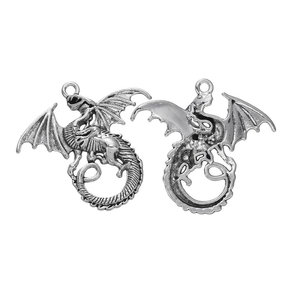 5pcs/lot Retro Style Alloy Dragon Pendants Punk Bracelet Metal Charms For DIY Necklace Crafts Jewelry Making Accessories
