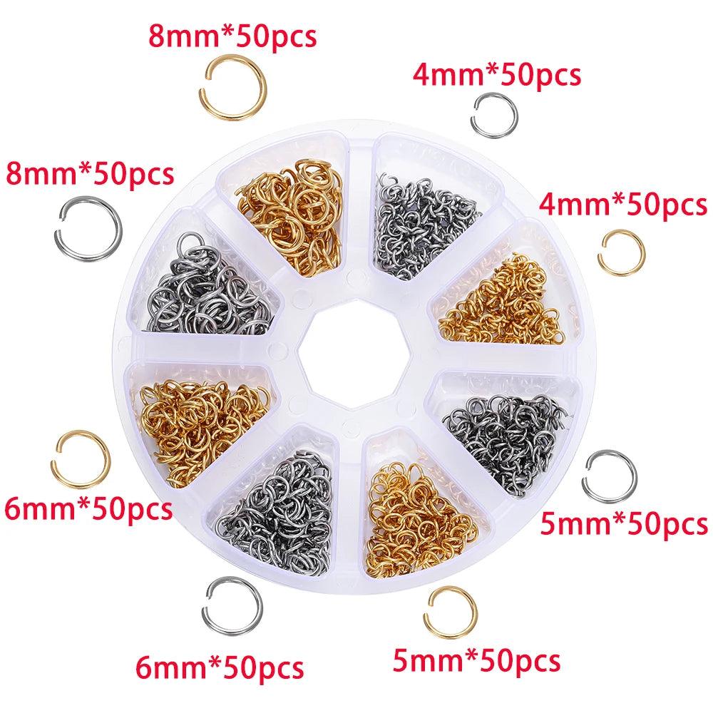 1Box Stainless Steel Lobster Clasps Open Jump Rings Crimp Beads Caps Set For Diy Bracelet Necklace  Jewelry Making Making Kits