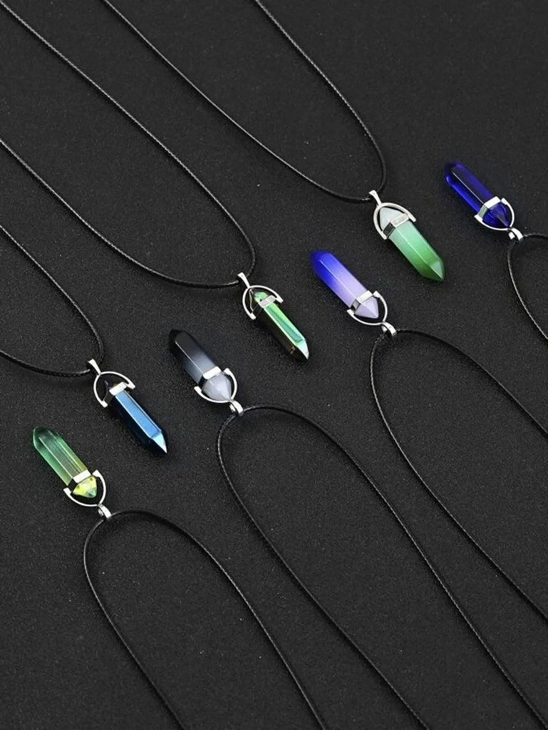 7PCS/A Set of Fashion Simple Crystal Hexagonal Column Necklaces, Healing Crystals, Women's Necklaces, and Men's Necklace