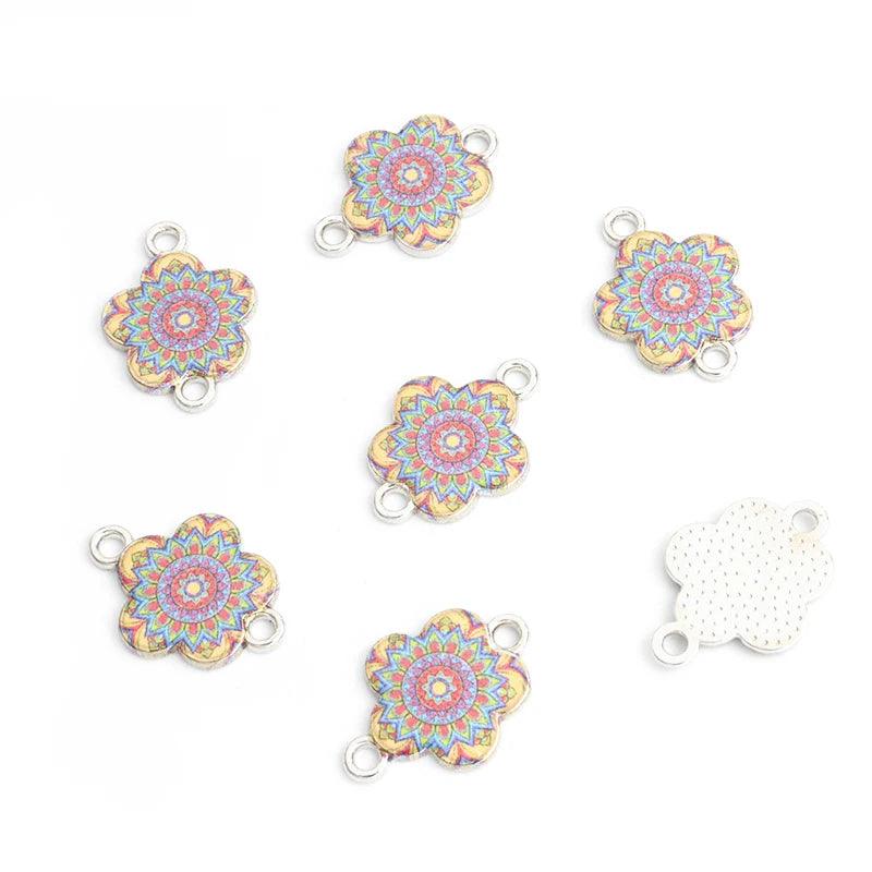 10pcs Mysterious Mandala Flower Enamel Connectors Datura Flower Of Life Double Ring Pendants for DIY Necklace Bracelet Anklet