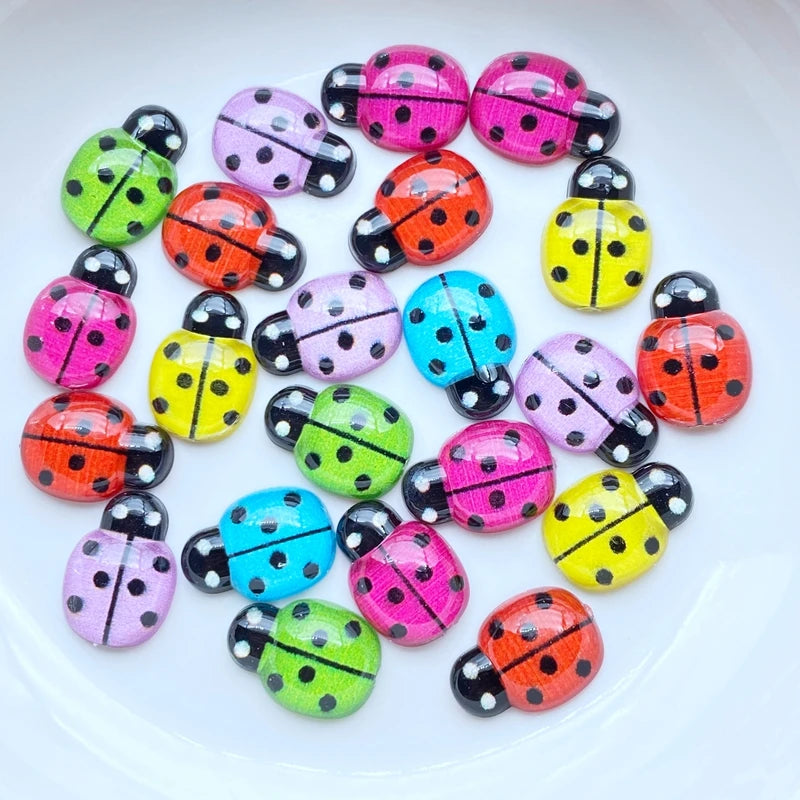 50pcs Resin Polychromatic Beetle Flatback Crystals Nail Rhinestone Applique Wedding DIY Scrapbook Ornament Craft Accessories