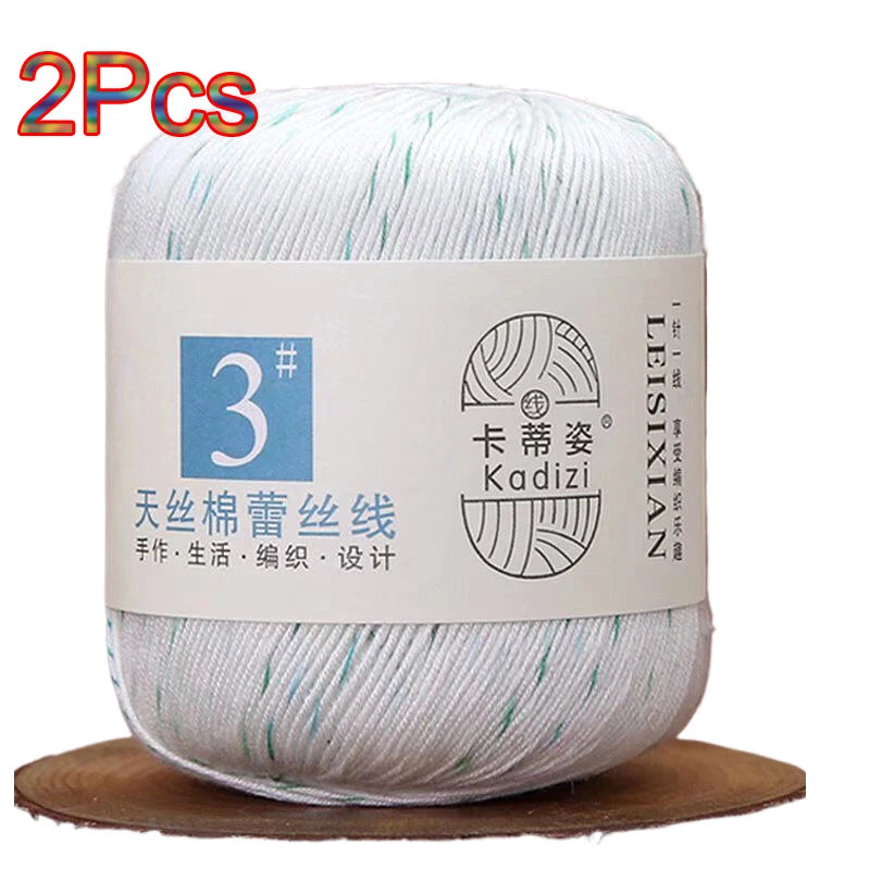 100% Mercerized Cotton Lace Yarn Threads for Crochet and Knitting - 2Pcs Embroidery Craft Set