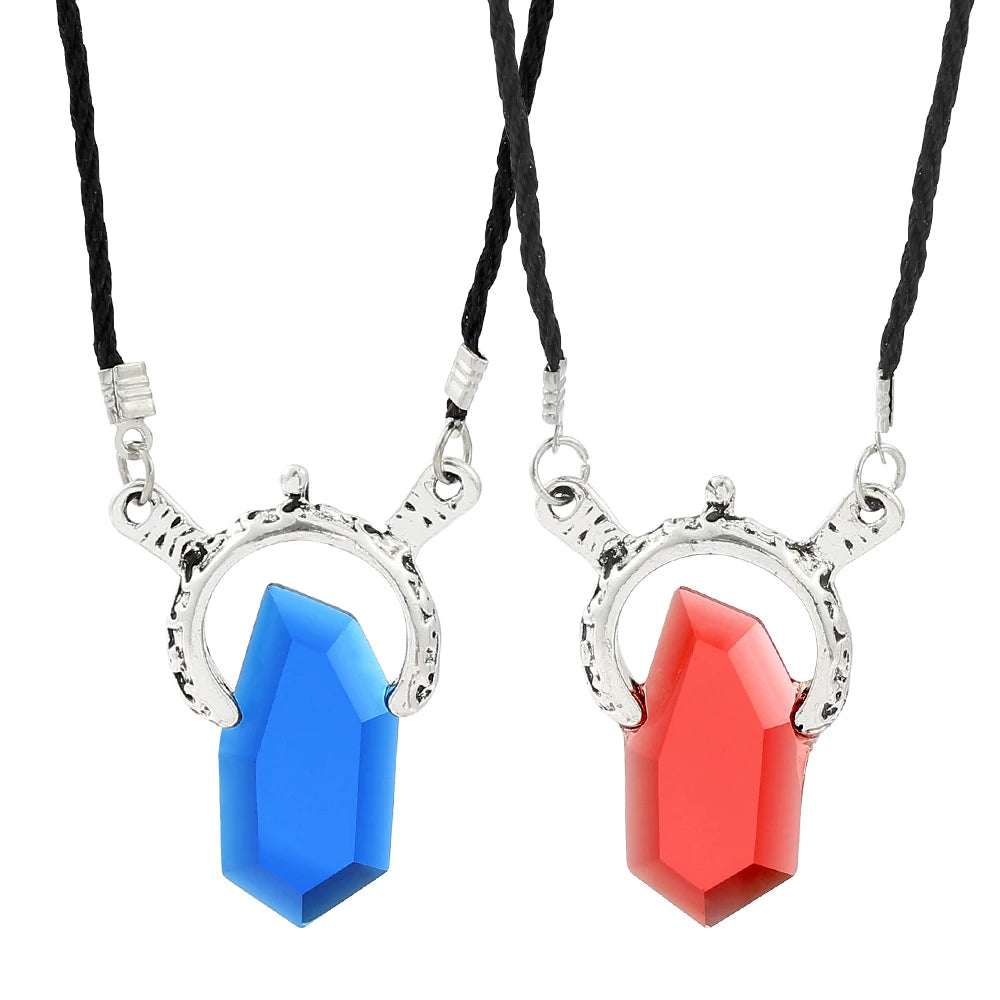 Trendy Dmc Devil May Cry 5 Dante Pendant Necklace Red Blue Gem Cosplay Necklaces Long Rope Chain Vintage Gifts