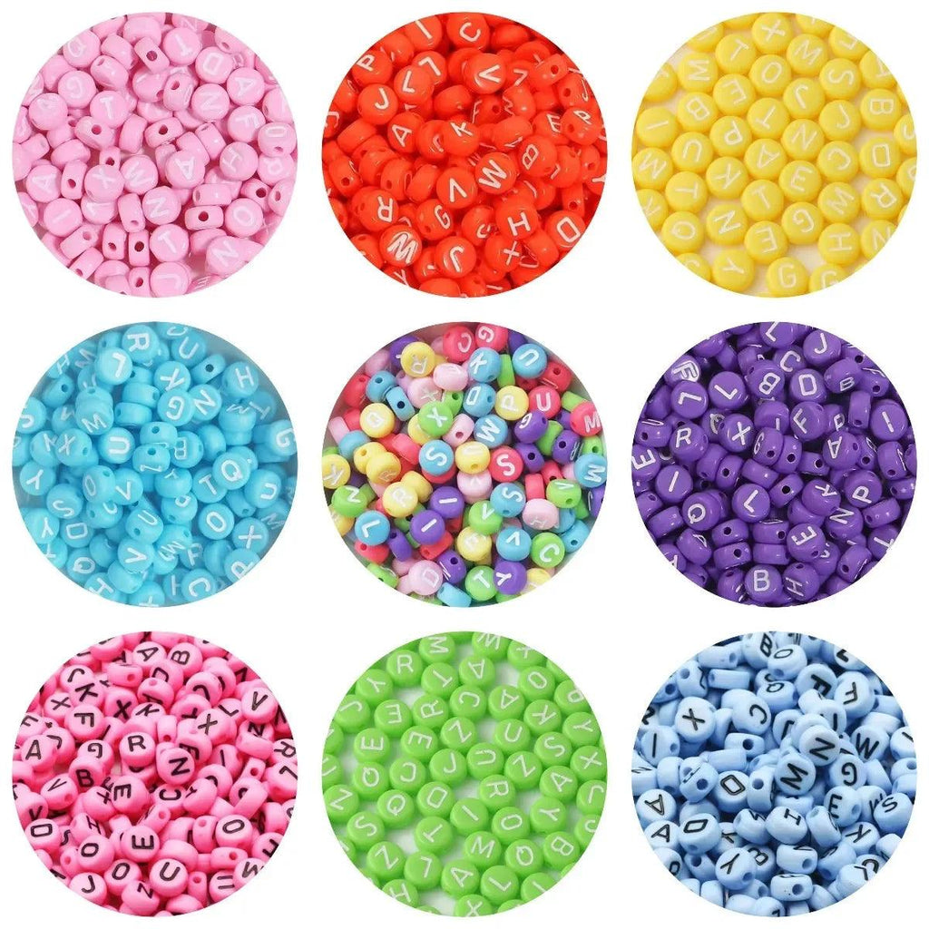 100/200/300/500pcs Mixed Acrylic Colorful Letter Beads Round Flat Loose Spacer Beads For Jewelry Making DIY Handmade Bracelet