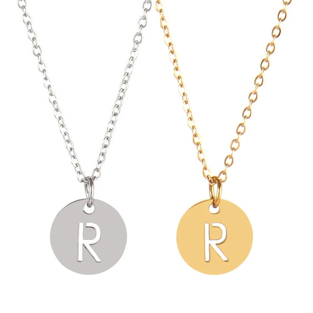 Stainless Steel A-Z 26 Initials Name Necklace Alphabet Round Pendant Letter Necklaces For Women Choker Jewelry Gifts Wholesale