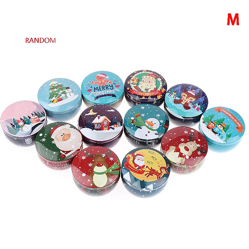 Christmas Tinplate Round Candy Tin Can Metal Candle Jars With Lid Candle Container Empty Box Cookie Candy Tea Storage Gift Case