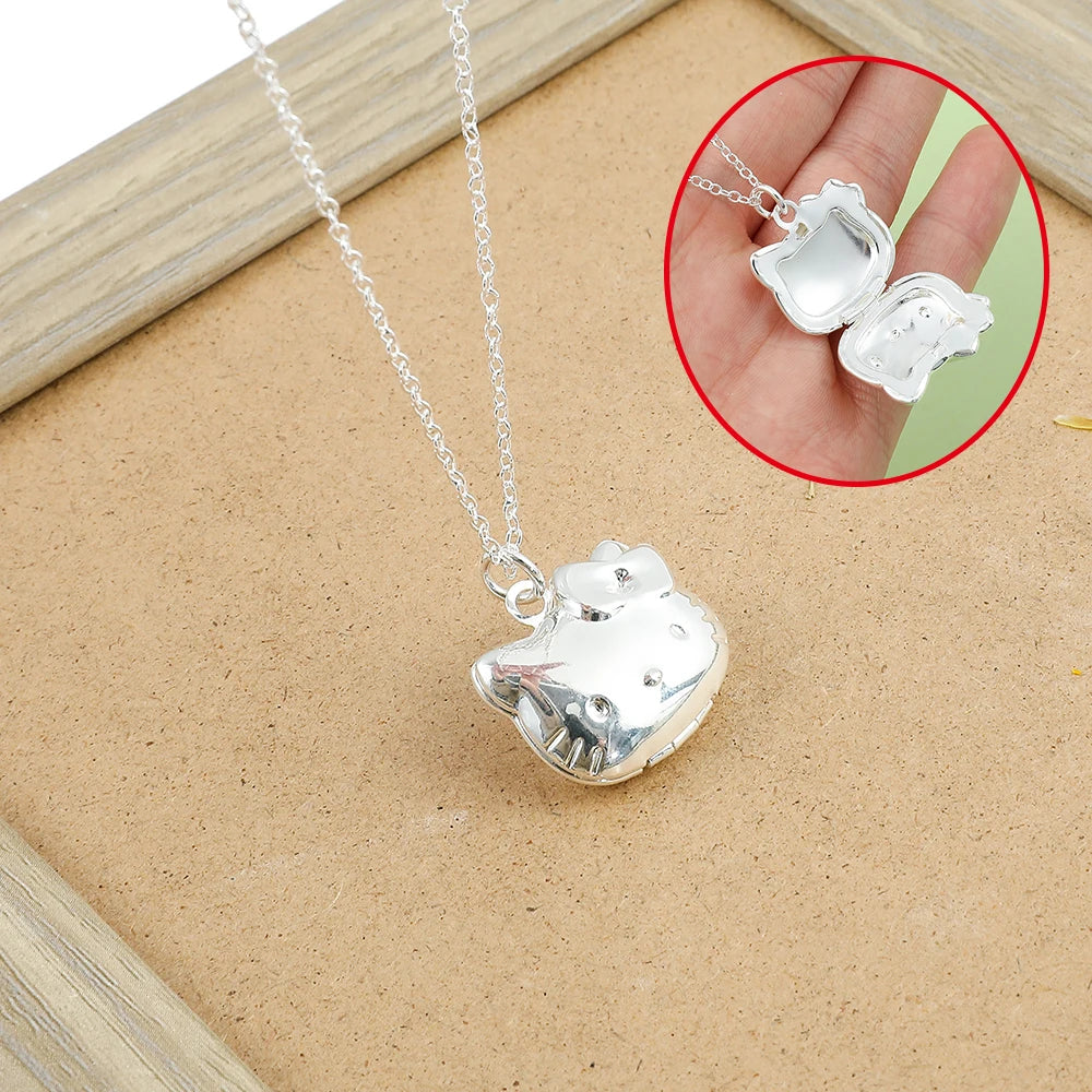 Korean Y2k Jewelry Kawaii Sanrio Hello Kitty Kitty Cat Pendant Necklace for Women Girl Student Gift Can Open