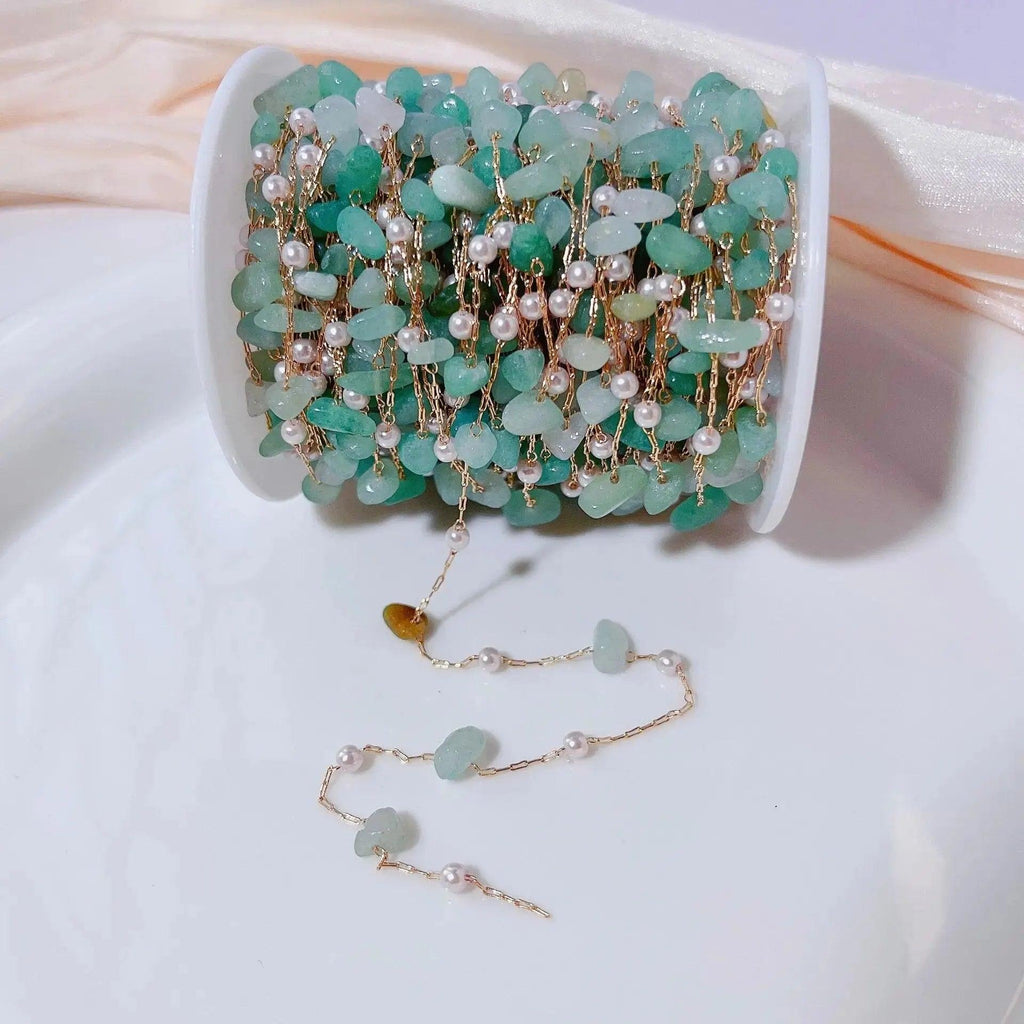 1 Meter/lot Irregular Stone Beads Copper Chain with 4MM Pearls Beads Links for DIY Jewelry Necklace Bracelet Pendant Accessories