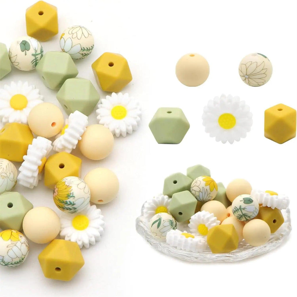 25pcs/set DIY accessories Silicone Beads 15mm Silicone Beads Bulk Round Hexagon 14mm Silicone Beads  for Keychain