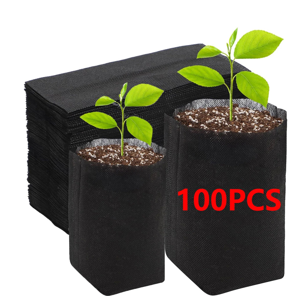 100-Piece Eco-friendly Non-Woven Fabric Seedling Bags - Thickened, Black Planting Pots For Flowers & Trees, Ideal For Green