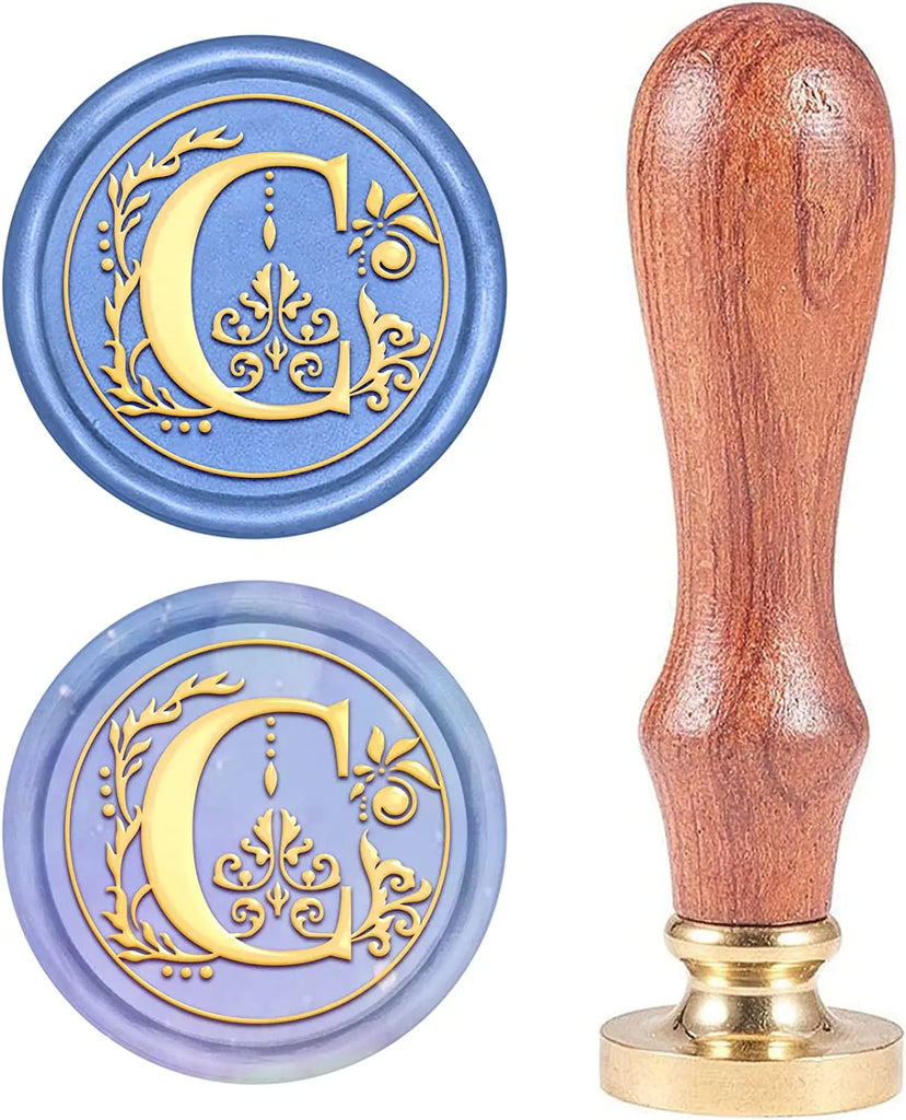 1pc DIY Scrapbook Brass Wax Seal Stamp and Wood Handle Sets Letter C Golden 8.9x2.5cm Stamps: 25x14.5mm