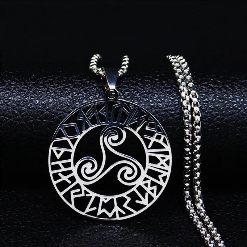 Stainless Steel Witchcraft Vortex Necklace Silver Color Viking Triskelion Celtic Knot Spiral Triskele Necklace Jewelry N7062S02