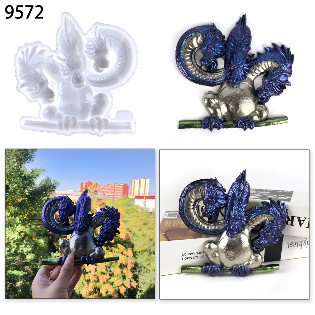 three-headed dragon silicone resin mold dragon ornaments handcrafts making tools wall hanging desktop decoratin casting mould