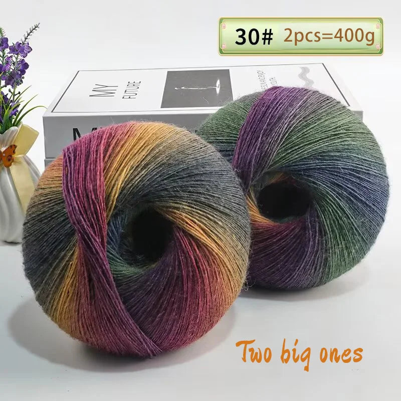 Rainbow Gradient Wool Yarn Balls 400g 2 Pack for Crochet