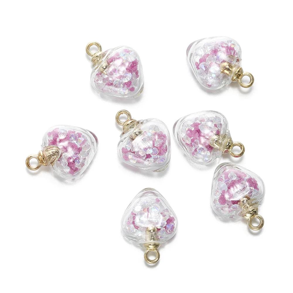 10Pcs Charms Quicksand Transparent Glass Heart 15x20mm Pendants Findings for Earrings Necklace Pendant DIY Jewelry Making