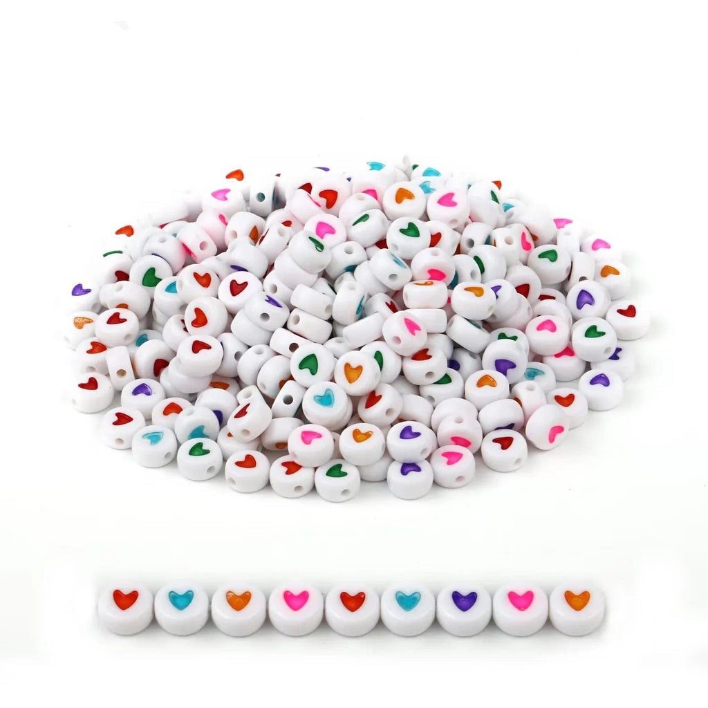 100-500PCS Fashion Jewelry Love Heart Acrylic Flat Round Beads for Jewelry Making DIY Handmade Bracelet Accessories 4x7mm