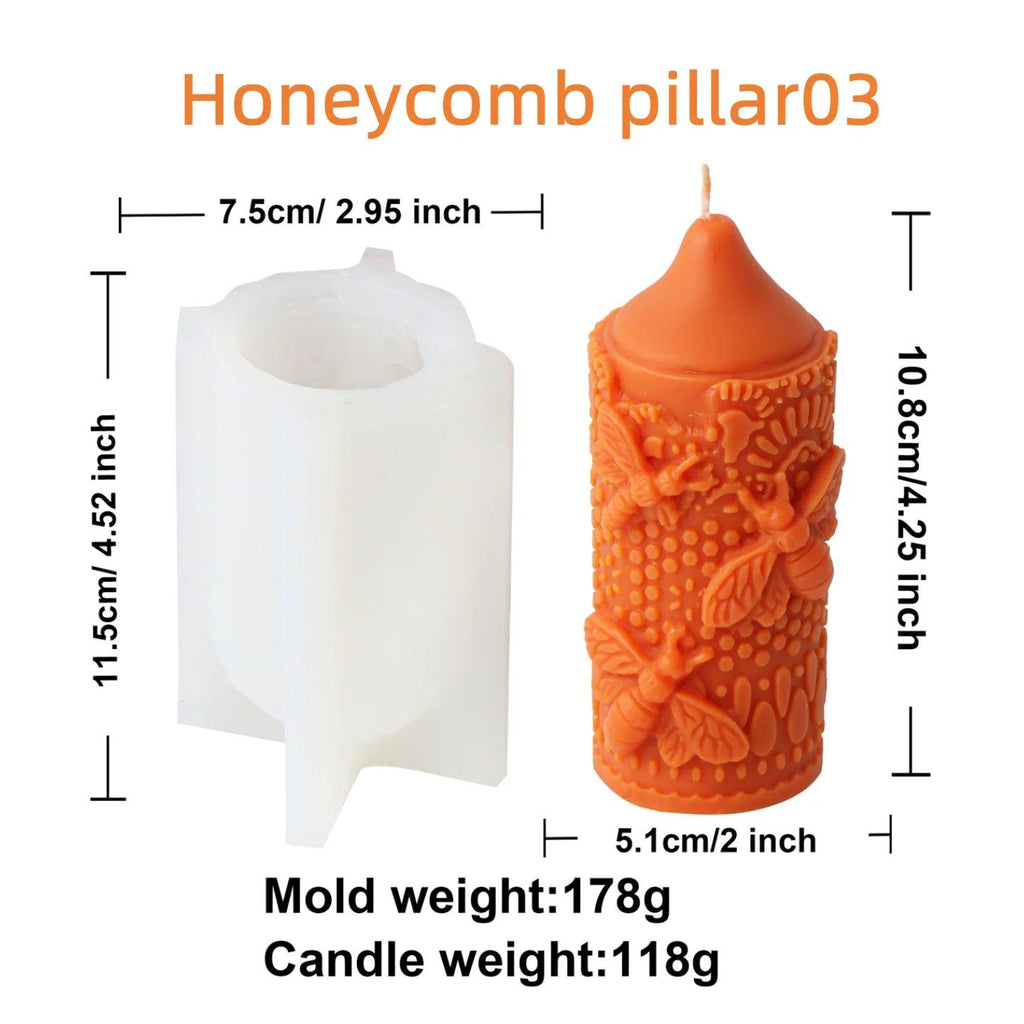 3D Bee Honeycomb Column Pillar Candle Molds Beehive Silicone Mould for Homemade Beeswax Aromatherapy Craft Soap Plaster Mold