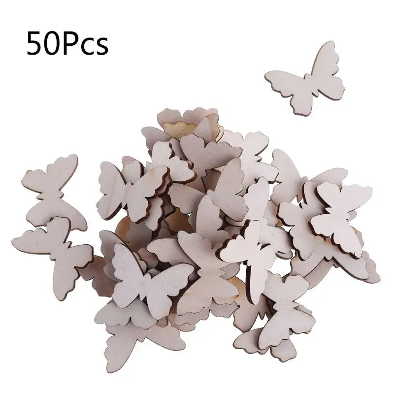 50Pcs/Bag Laser Cut Wood Butterfly Embellishment Wooden Shape Craft Wedding Decor