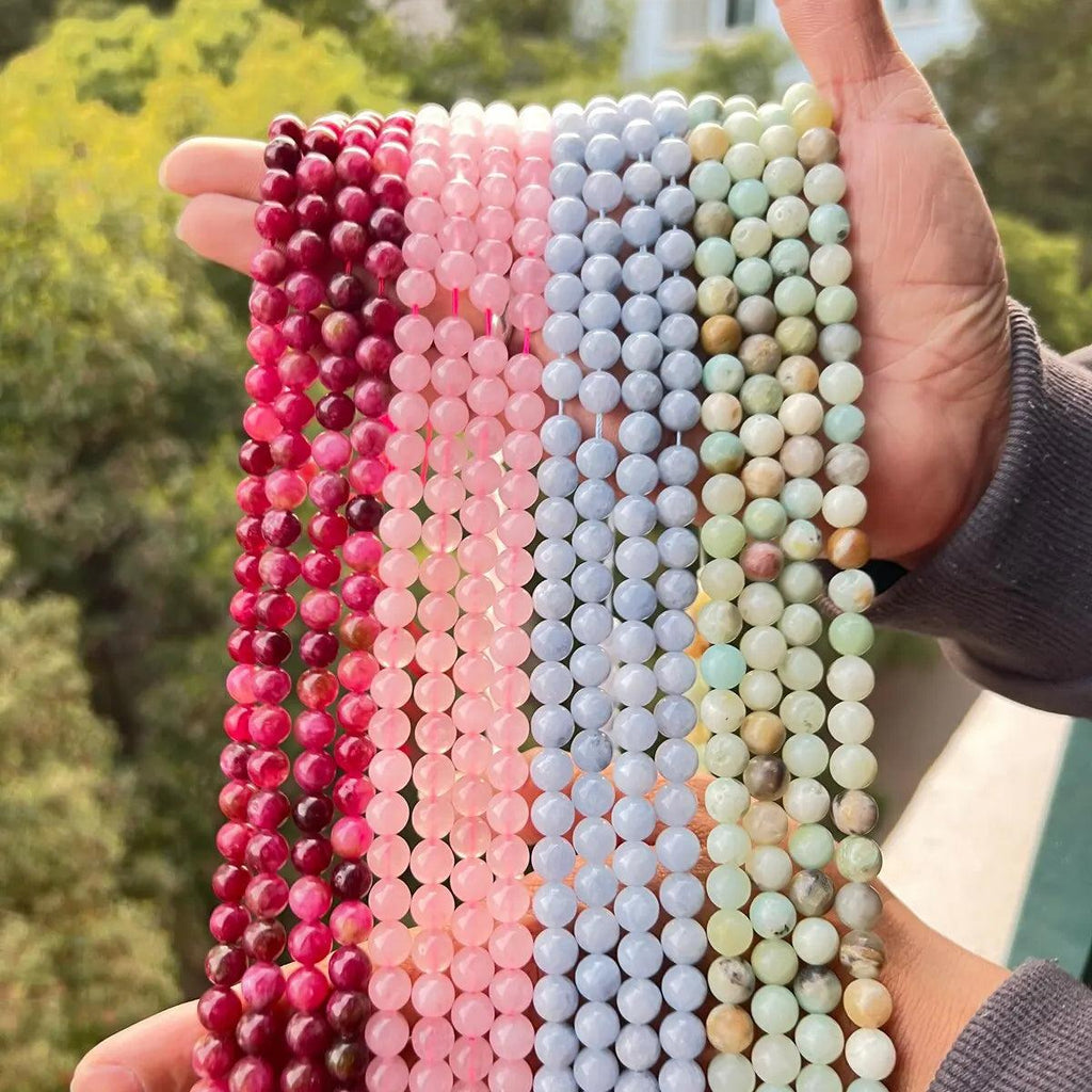 1 Strand 6mm Natural Stone Tourmaline Rose Quartz Aquamarine Amazonite Loose Bead for Jewelry Making DIY Bracelet