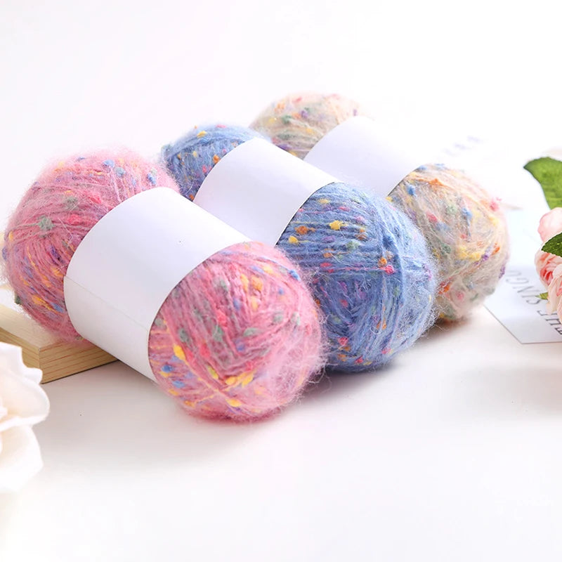 50g Colorful Dots Mohair Yarns 1Ply Knitted Crochet Woven Scarf Shawl Crafts Yarns Soft Threads for Knitting DIY