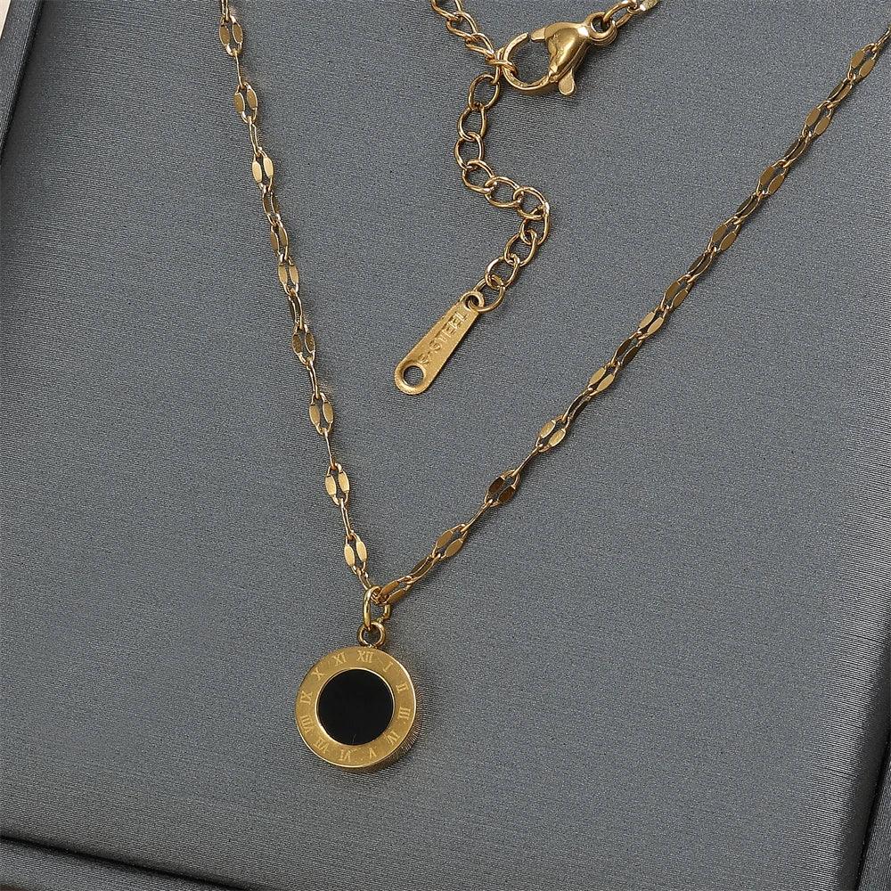 ZAKOL Roman Numerals Disc Dial Plate Pendant Necklaces For Women Men Unisex Gold Color Metal Choker Clavicle Chain Jewelry Gifts