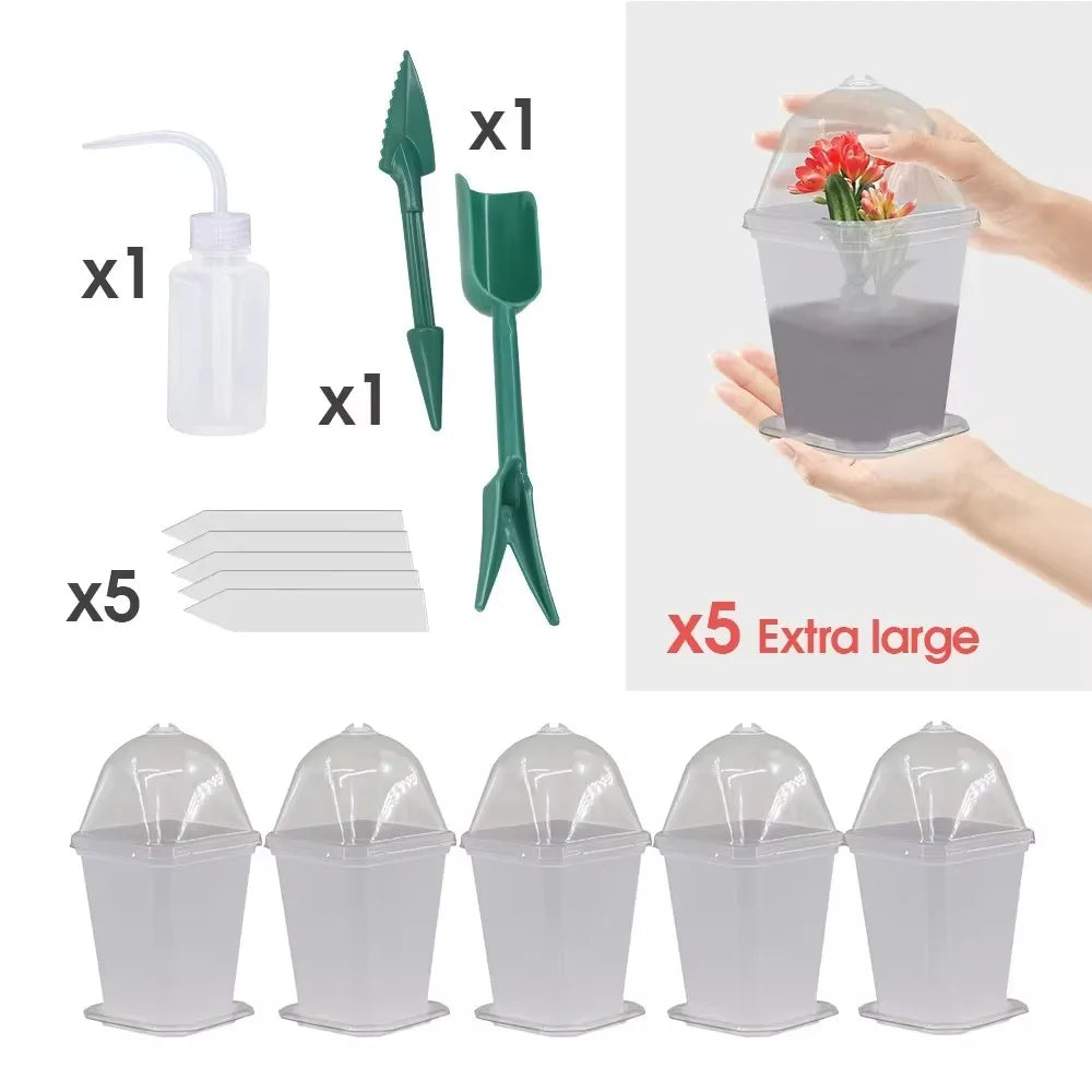 Plant Nursery Seedling Cup Kit with Warmer Cover Humidity Dome Indoor Garden Starting Pot Planter Container Watering Can Tool