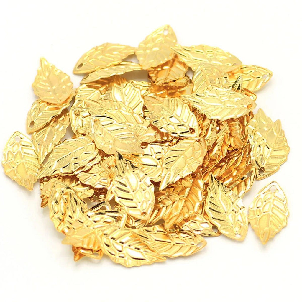 100Pcs/Lot 10*19mm Gold Metal Charms Copper Stamping Leaf Shape Earring Pendants DIY Crafts Jewelry Making Findings Accessories