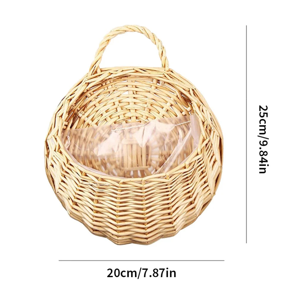 Wall Mount Rattan Basket Hanging Planter Basket Handmade Wicker Flower Pot Home Garden Decor Woven Rattan Vase Baskets