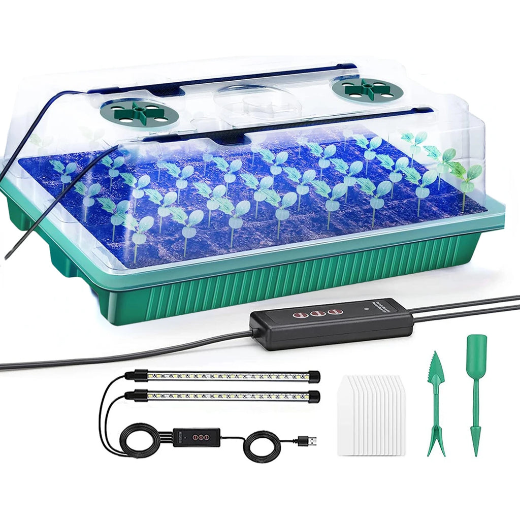 Grow Your Own Plants at Home: 1 Set Seed Germination Kit with 2 Strip Lights, 40-Cell Tray & Humidity Dome!