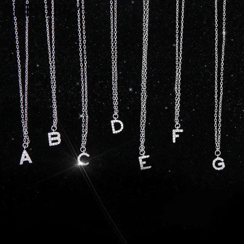 Silver Color Tiny A-Z 26 Alphabet Initial Letters Name Pendant Necklace With Full Shiny Zircon For Girls Best Gift S-N364