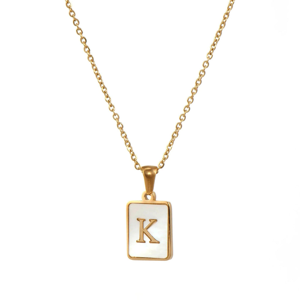 E.B.belle Minimalist Mother of Pearl Shell Stainless Steel Tarnish Free Initial Necklace Gold Plated Letter Necklace for Women