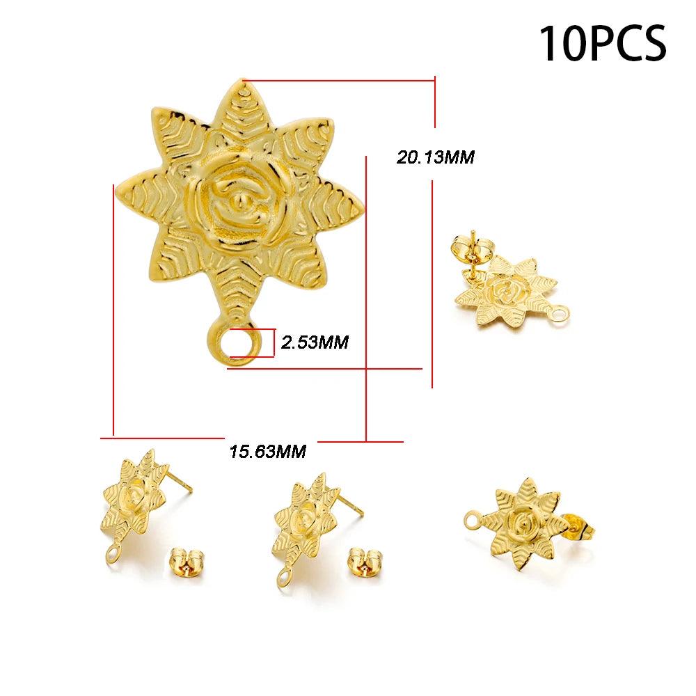 10-20pcs Stainless Steel Blank Earring Stud Golden Earrings Base With Earring Plug Connectors For DIY Jewelry Making Accessories
