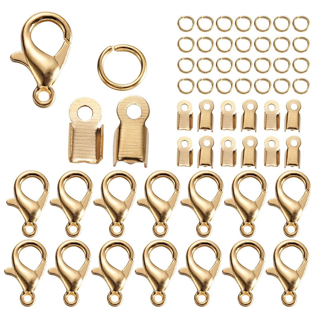 80Pcs Alloy Lobster Clasp Jump Rings Leather Clip Tip Fold Crimp Connectors For Bracelet Necklace DIY Jewelry Making Supplies